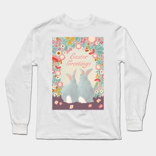 Easter Greetings Bunnies and Flowers paper cut art Long Sleeve T-Shirt